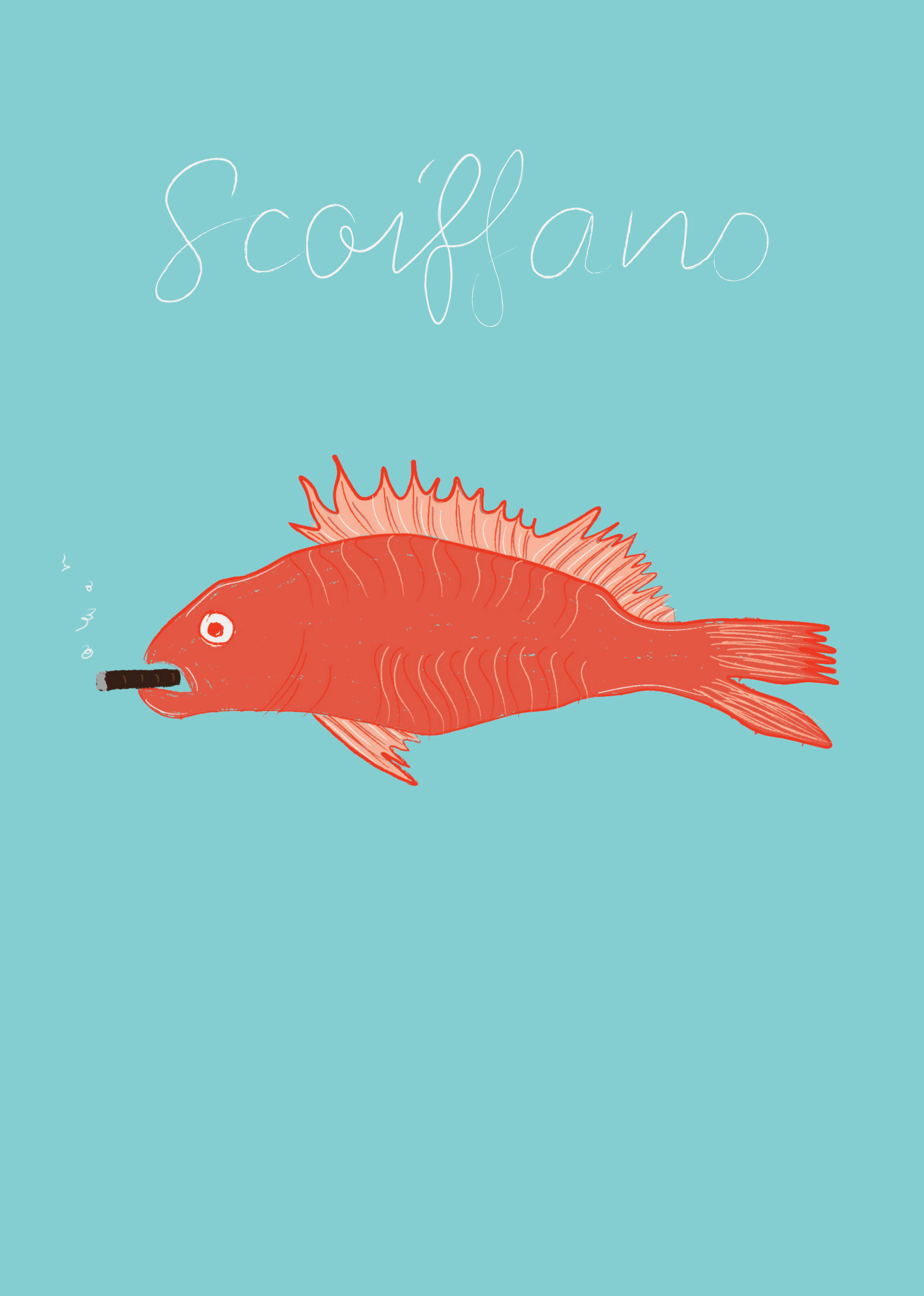 Table sign, Scoiffano, a scorpion fish with a cigar